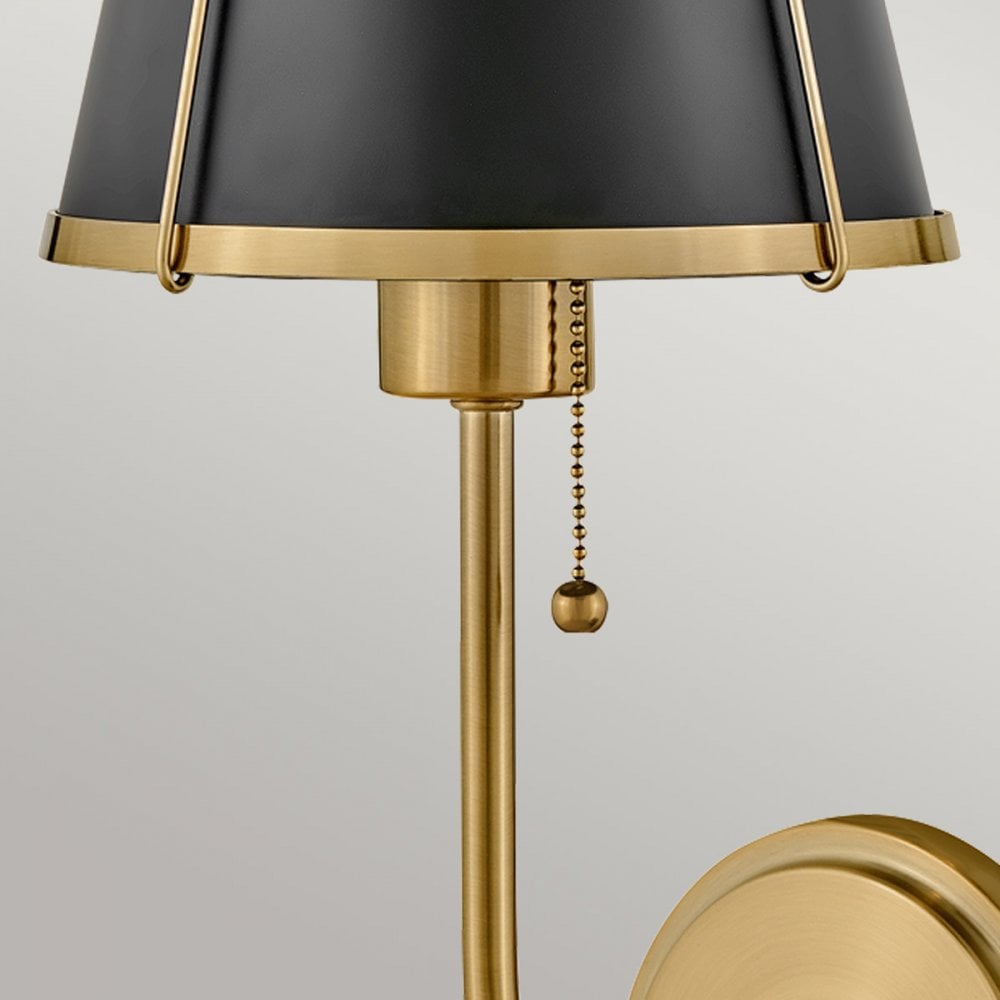HK-CLARKE1-BR-BK Clarke 1 Light Wall Light Warm Brass & Black Metal Shade