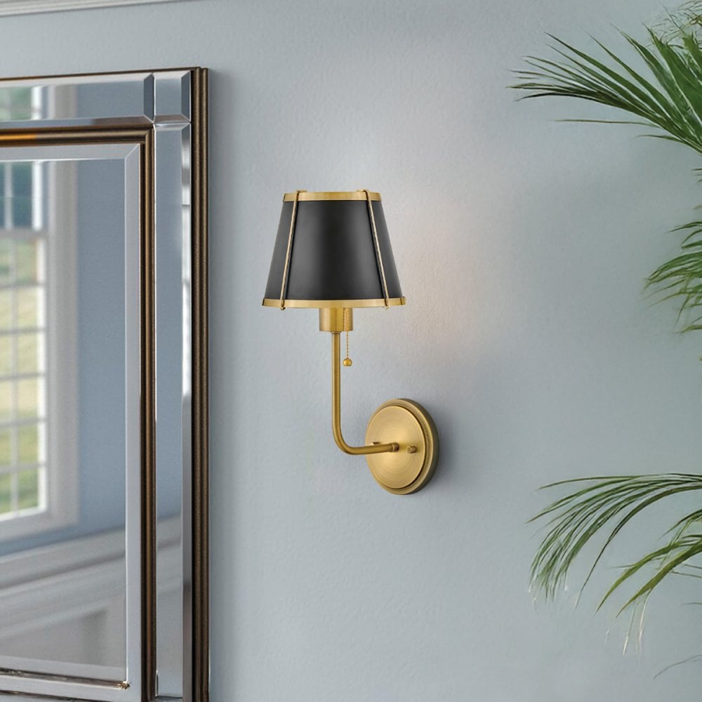 HK-CLARKE1-BR-BK Clarke 1 Light Wall Light Warm Brass & Black Metal Shade