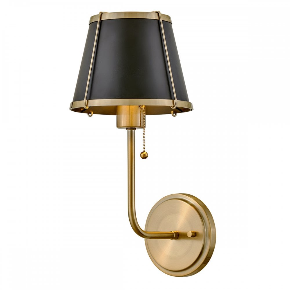 HK-CLARKE1-BR-BK Clarke 1 Light Wall Light Warm Brass & Black Metal Shade
