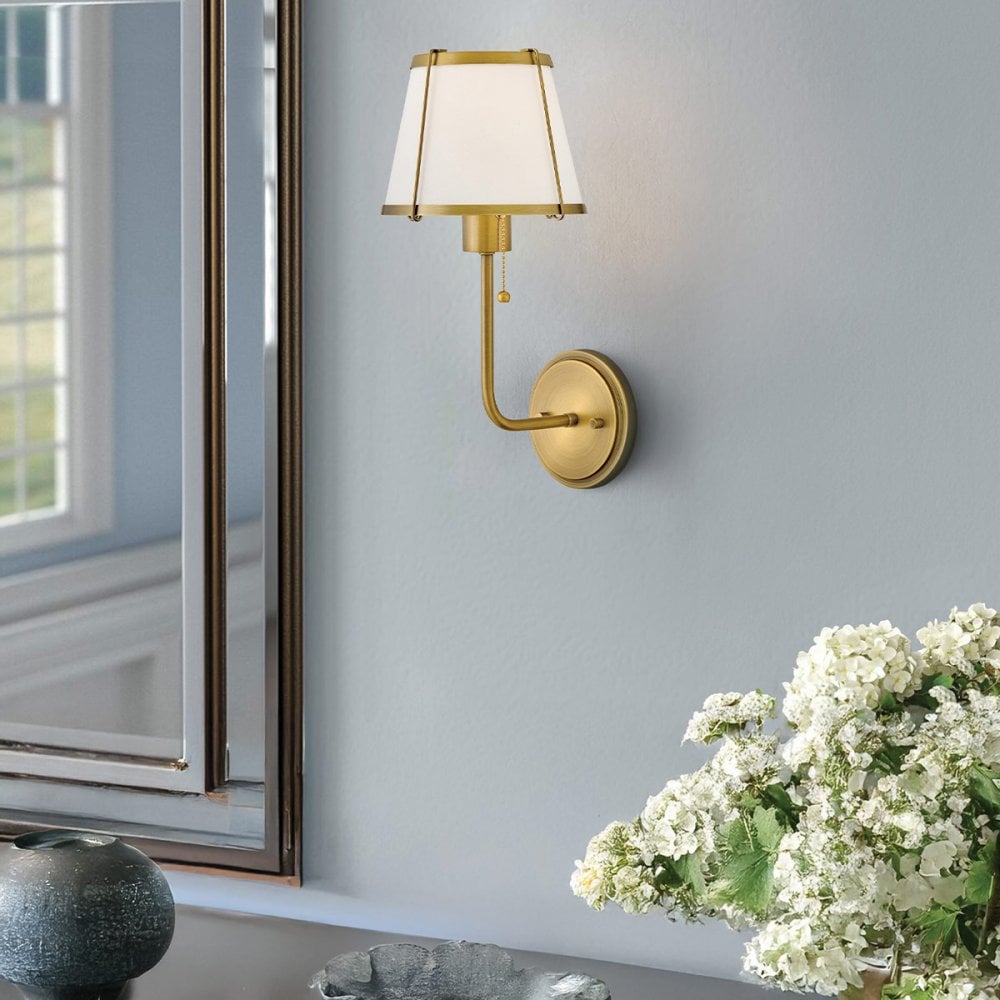 HK-CLARKE1-DBR-OW Clarke 1 Light Wall Light Darkened Brass & Ivory Linen Shade