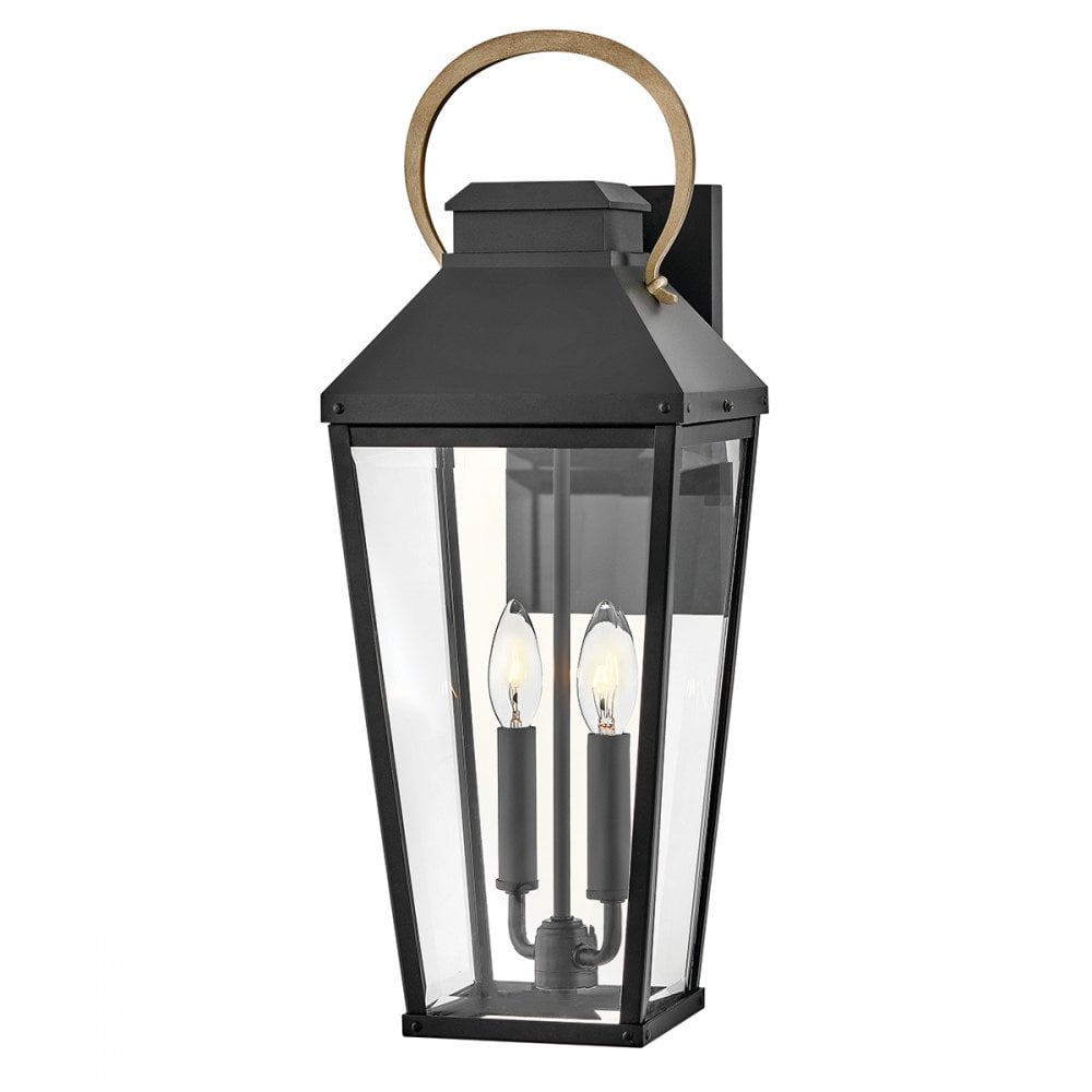 HK-DAWSON-L Dawson 2 Light Outdoor Large Wall Lantern Black with Burnished Bronze accent
