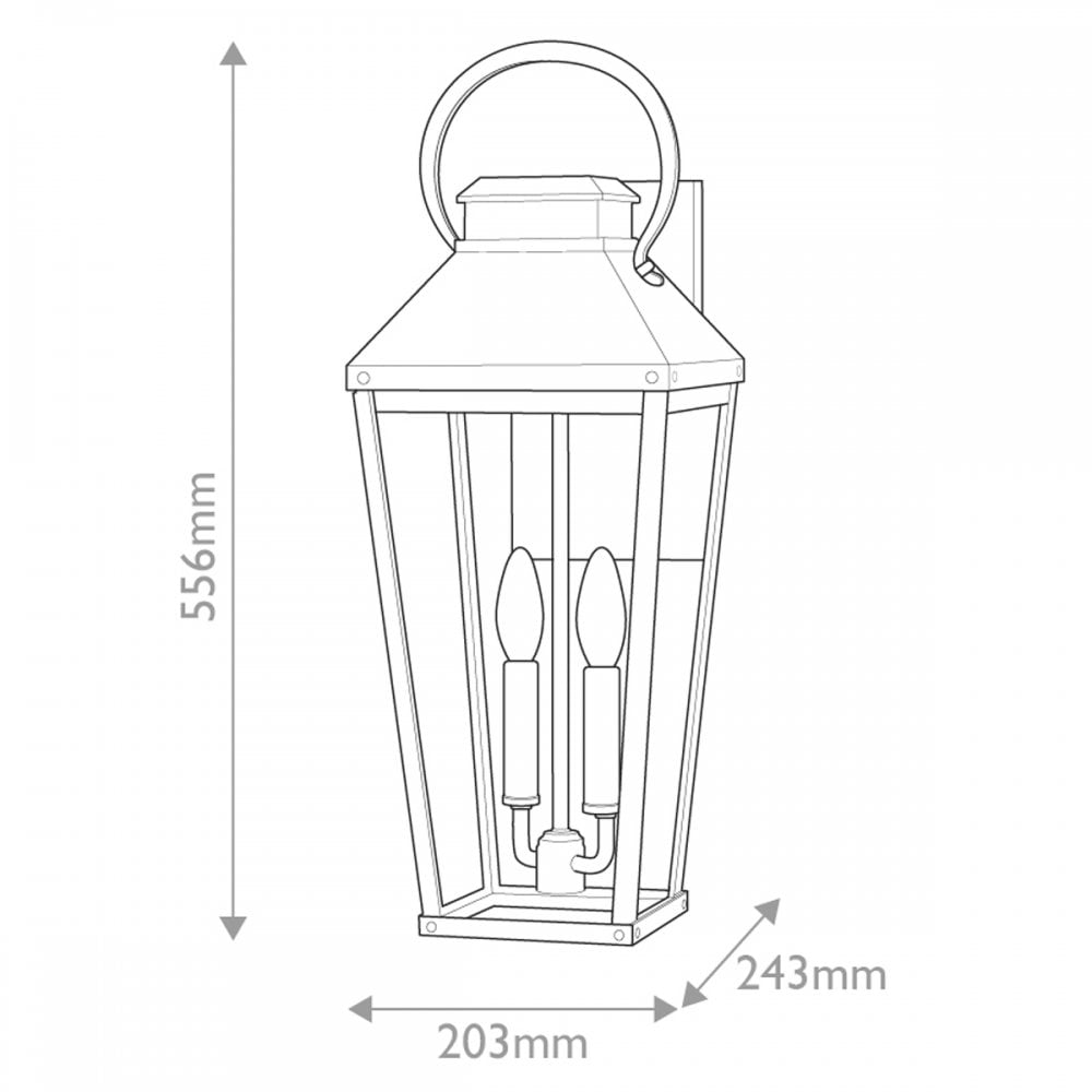HK-DAWSON-L Dawson 2 Light Outdoor Large Wall Lantern Black with Burnished Bronze accent