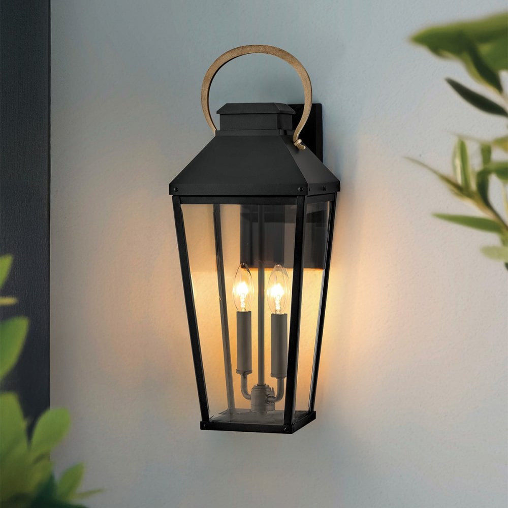 HK-DAWSON-L Dawson 2 Light Outdoor Large Wall Lantern Black with Burnished Bronze accent