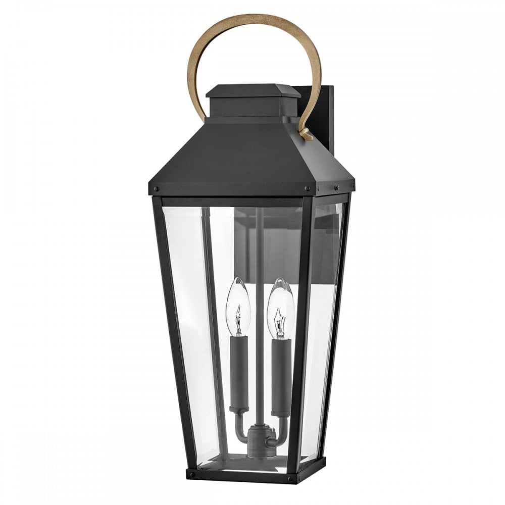HK-DAWSON-L Dawson 2 Light Outdoor Large Wall Lantern Black with Burnished Bronze accent