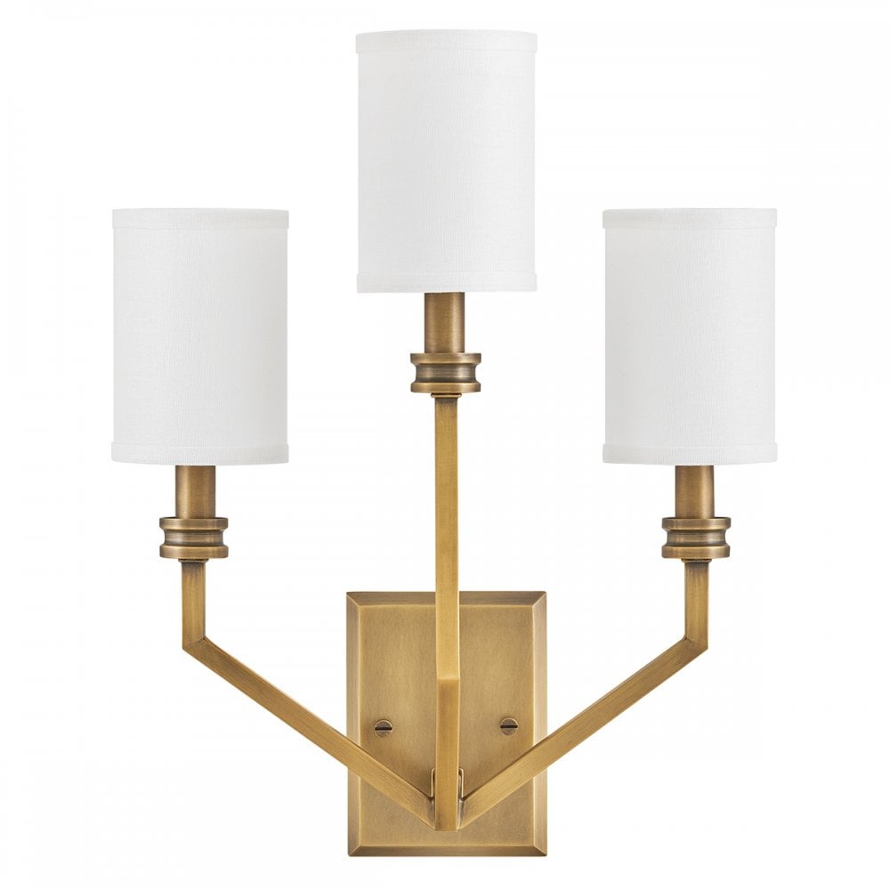 HK-MOORE-WB3-HB Moore 3 Light Wall Light Heritage Brass with Ivory Linen Shade