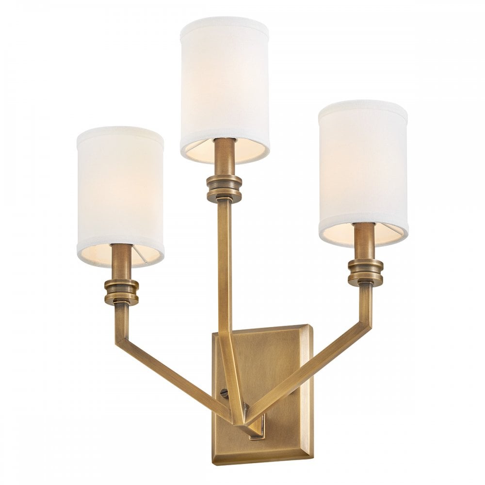 HK-MOORE-WB3-HB Moore 3 Light Wall Light Heritage Brass with Ivory Linen Shade