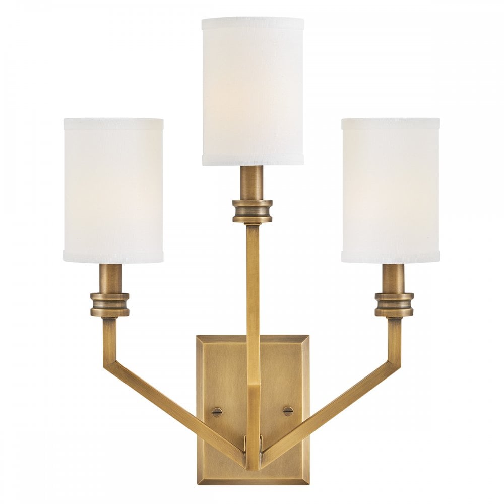 HK-MOORE-WB3-HB Moore 3 Light Wall Light Heritage Brass with Ivory Linen Shade