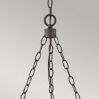 HK-SAWYER6-SQ Sawyer 6 Light Outdoor Chandelier Sequoia wood effect with rust Iron accents & Clear seeded glass