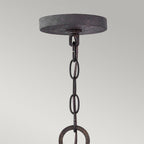 HK-SAWYER9-SQ Sawyer 9 Light Outdoor Chandelier Sequoia wood effect with rust Iron accents & Clear seeded glass