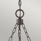 HK-SAWYER9-SQ Sawyer 9 Light Outdoor Chandelier Sequoia wood effect with rust Iron accents & Clear seeded glass