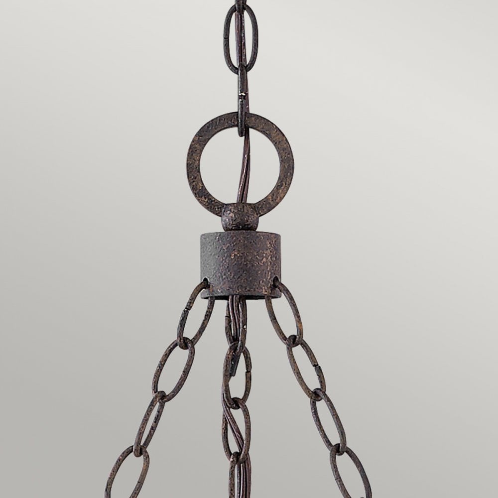 HK-SAWYER9-SQ Sawyer 9 Light Outdoor Chandelier Sequoia wood effect with rust Iron accents & Clear seeded glass