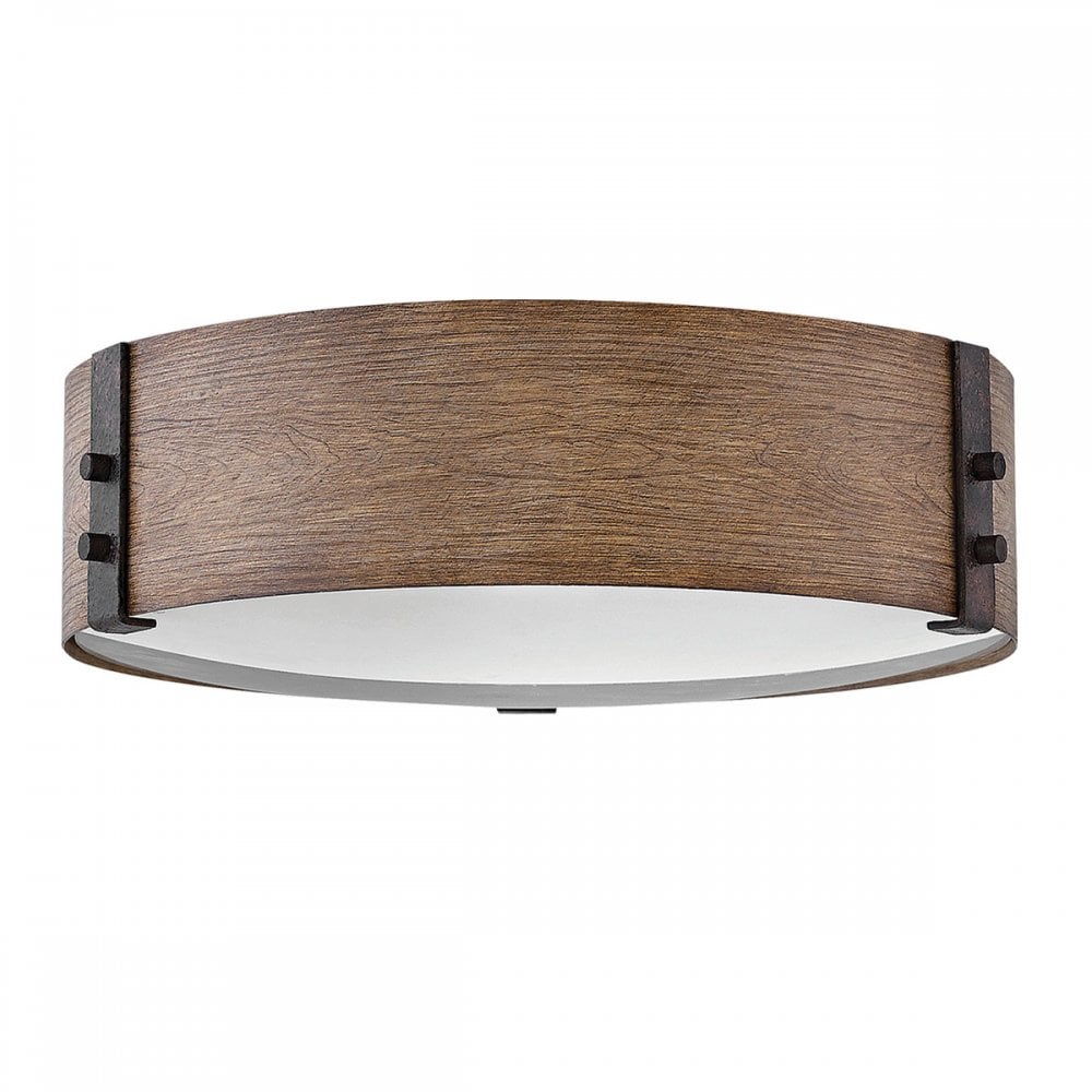 HK-SAWYER-F-M-SQ Sawyer 3 Light Outdoor Flush Sequoia wood effect with rust Iron accents