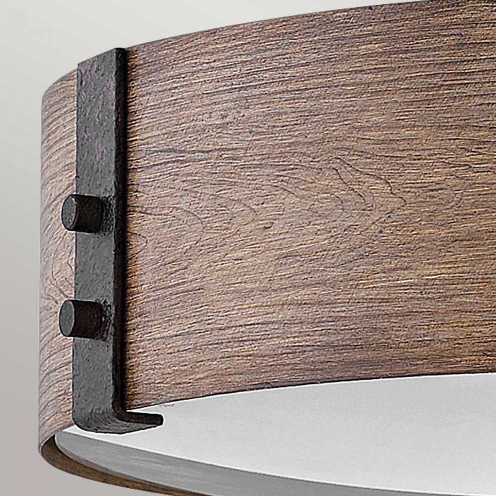 HK-SAWYER-F-M-SQ Sawyer 3 Light Outdoor Flush Sequoia wood effect with rust Iron accents