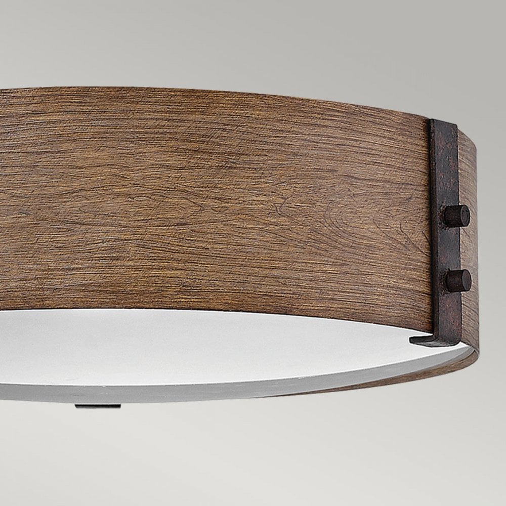 HK-SAWYER-F-M-SQ Sawyer 3 Light Outdoor Flush Sequoia wood effect with rust Iron accents