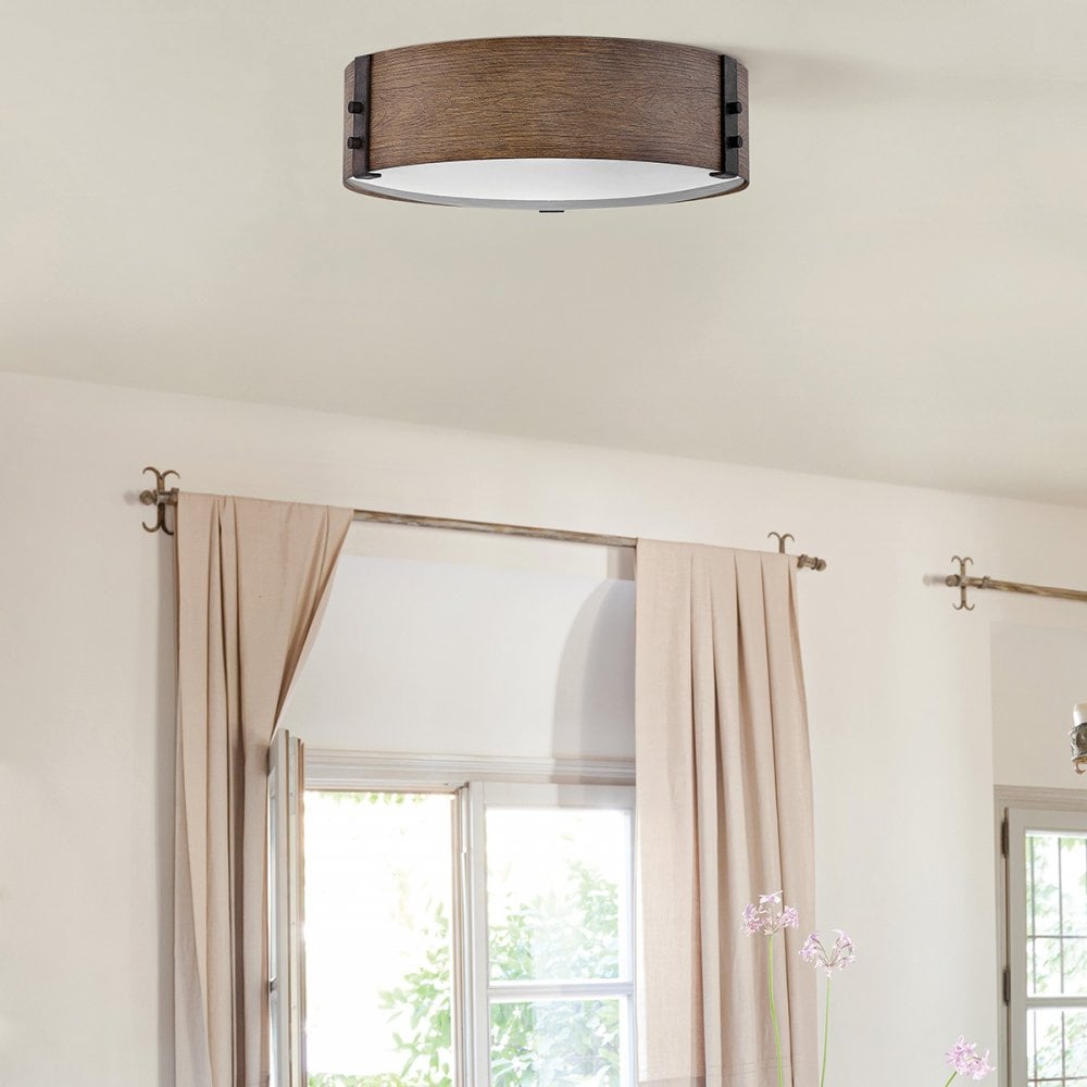 HK-SAWYER-F-M-SQ Sawyer 3 Light Outdoor Flush Sequoia wood effect with rust Iron accents