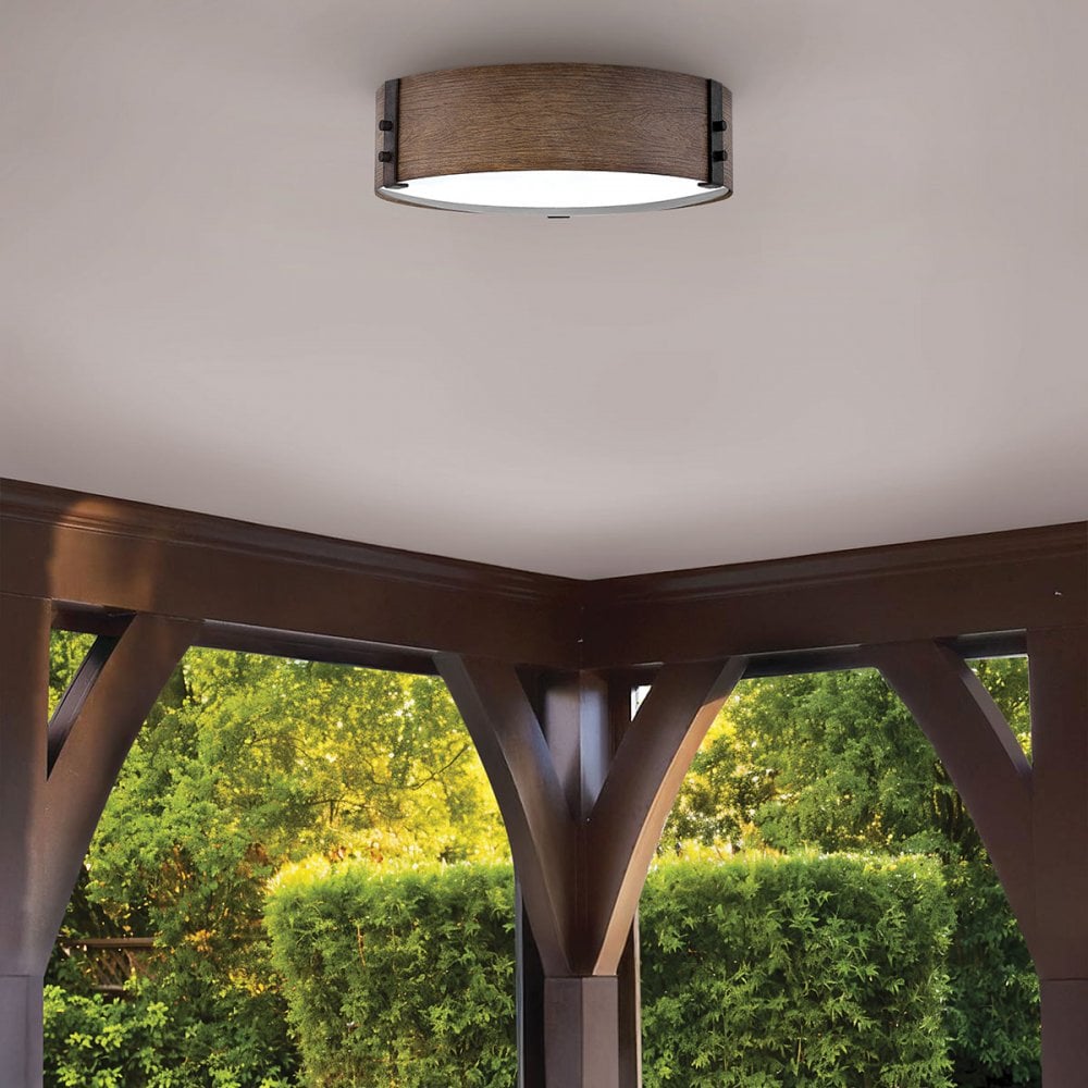 HK-SAWYER-F-M-SQ Sawyer 3 Light Outdoor Flush Sequoia wood effect with rust Iron accents