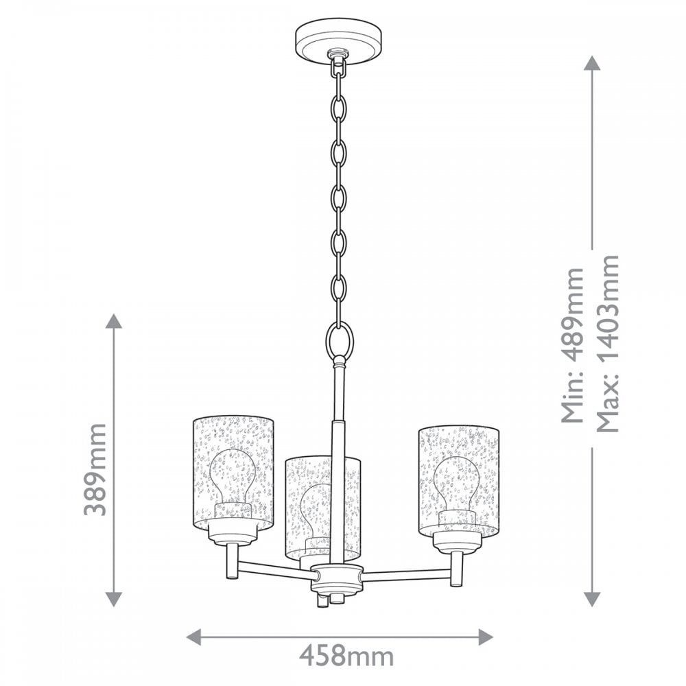 KL-WINSLOW3-NBR Winslow 3 Light Chandelier Natural Brass