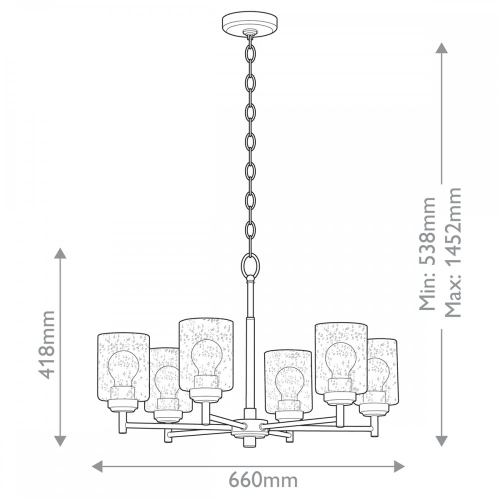KL-WINSLOW6-NBR Winslow 6 Light Chandelier Natural Brass