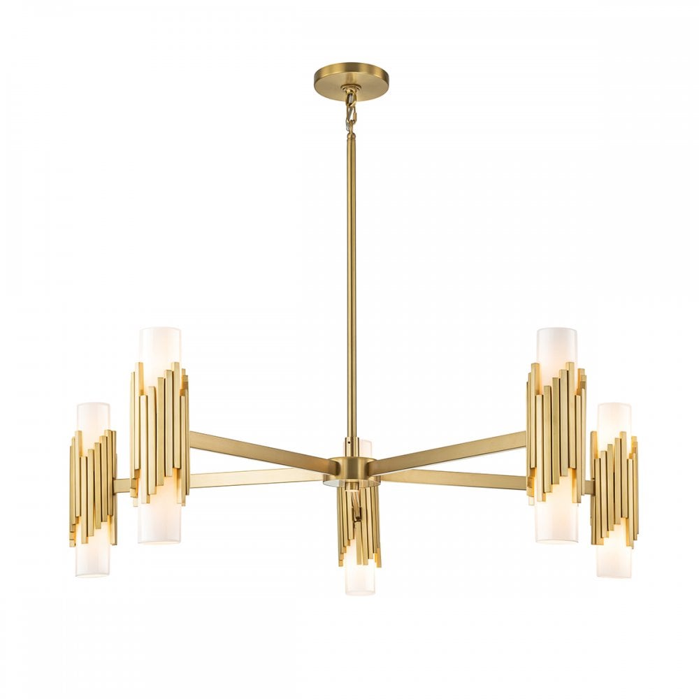 MARVELE10-AB-OPAL Marvele 10 Light Chandelier Aged Brass