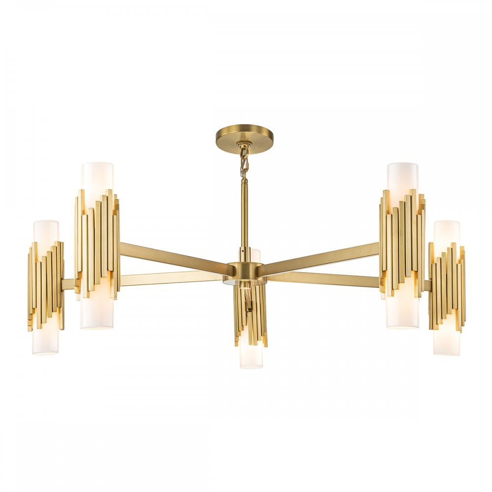 MARVELE10-AB-OPAL Marvele 10 Light Chandelier Aged Brass