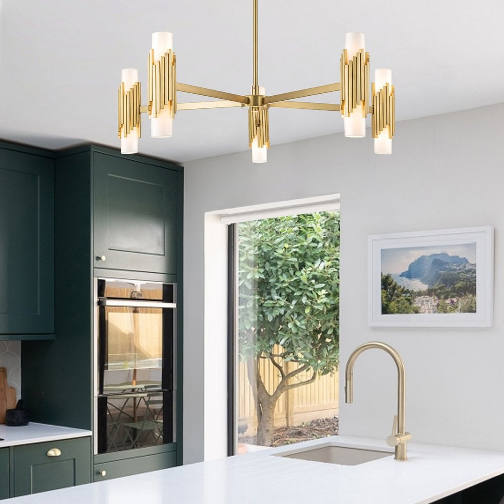 MARVELE10-AB-OPAL Marvele 10 Light Chandelier Aged Brass