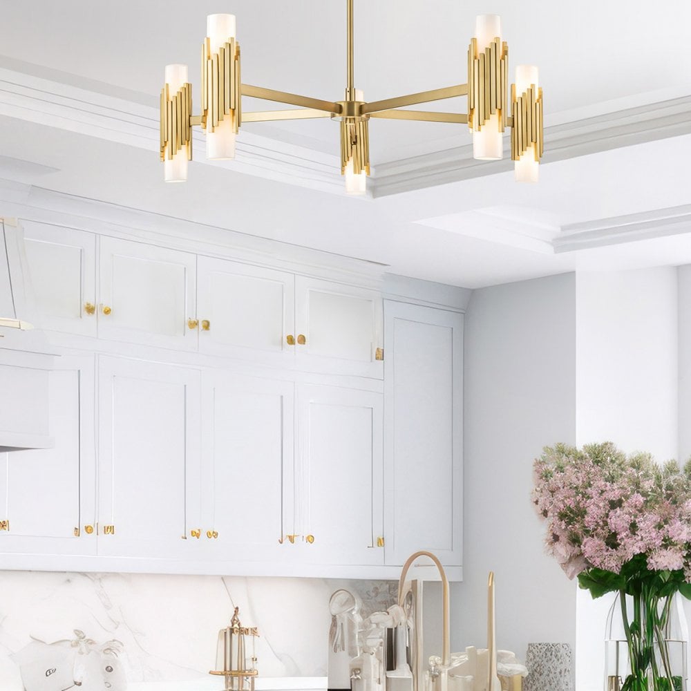 MARVELE10-AB-OPAL Marvele 10 Light Chandelier Aged Brass