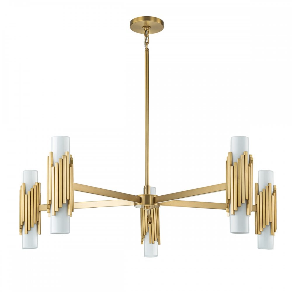 MARVELE10-AB-OPAL Marvele 10 Light Chandelier Aged Brass