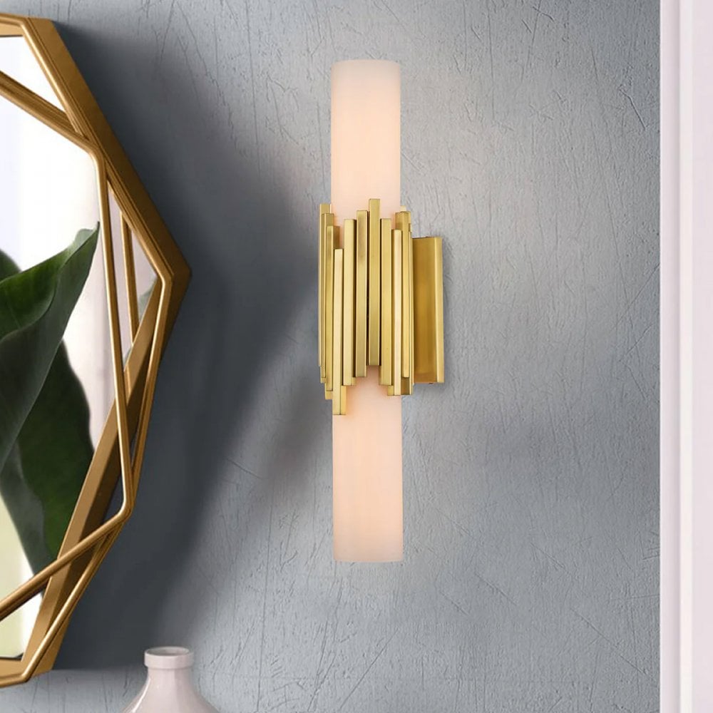 MARVELE-2WB-AB-OPAL Marvele 2 Light Bathroom Wall Light Aged Brass