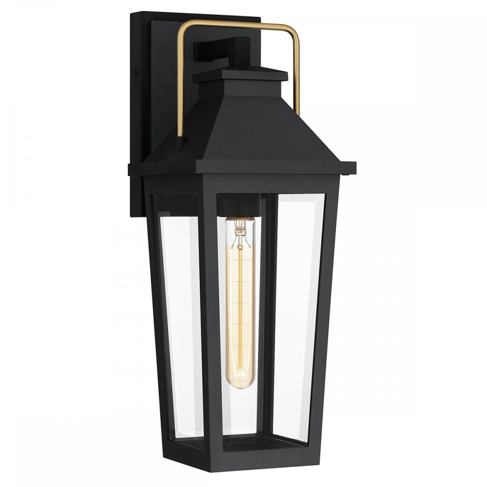 QZ-BUCKLEY-M-MBK Buckley 1 Light Medium Outdoor Wall Lantern Matt Black & Brass Accent