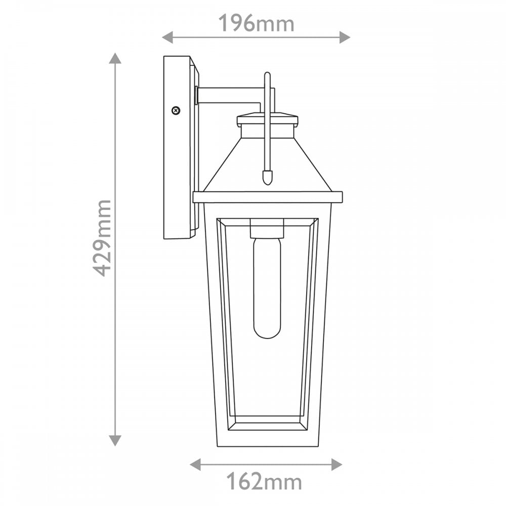 QZ-BUCKLEY-M-MBK Buckley 1 Light Medium Outdoor Wall Lantern Matt Black & Brass Accent