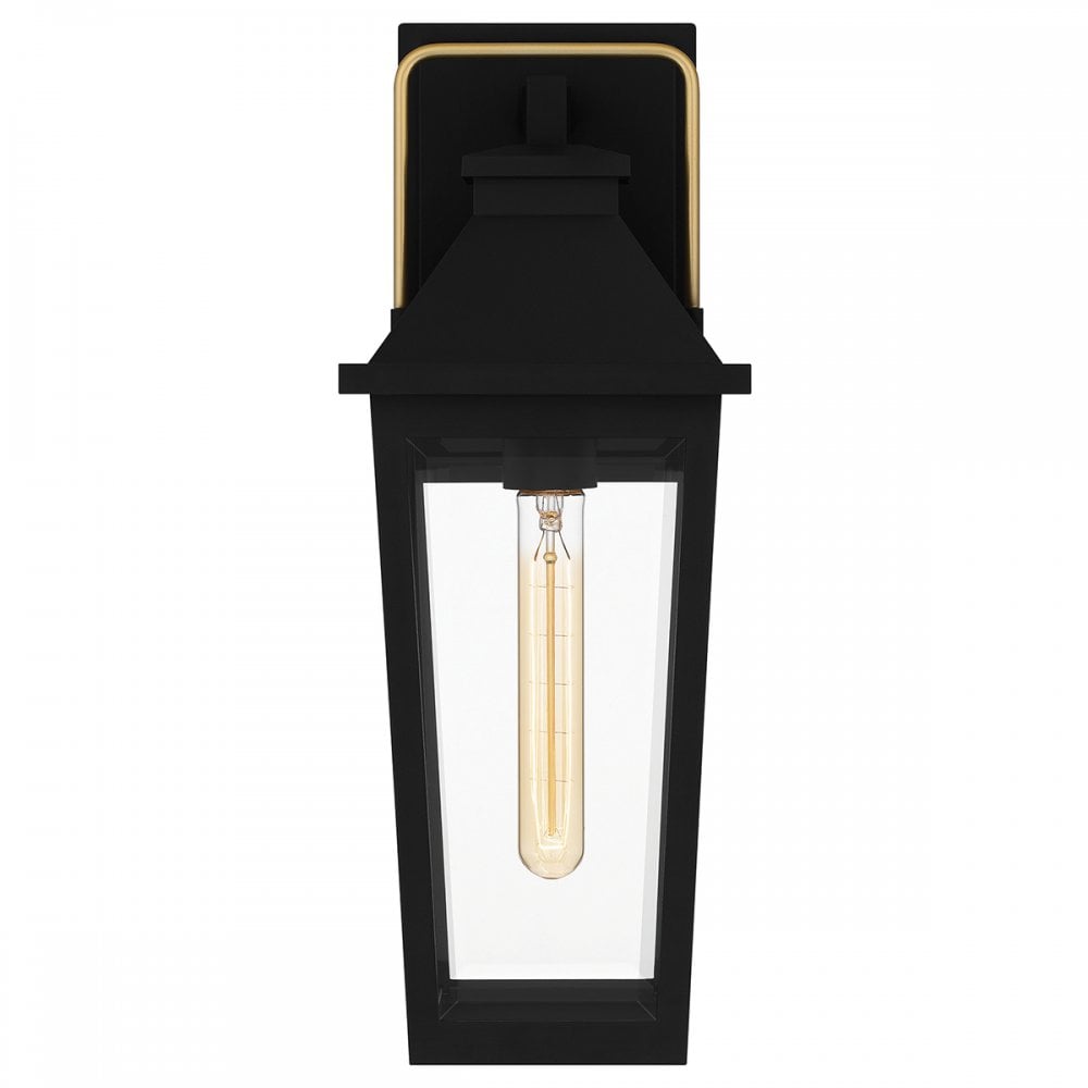 QZ-BUCKLEY-M-MBK Buckley 1 Light Medium Outdoor Wall Lantern Matt Black & Brass Accent