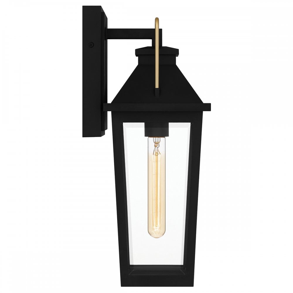 QZ-BUCKLEY-M-MBK Buckley 1 Light Medium Outdoor Wall Lantern Matt Black & Brass Accent