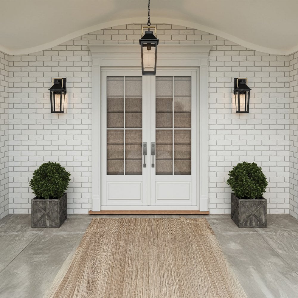 QZ-BUCKLEY-M-MBK Buckley 1 Light Medium Outdoor Wall Lantern Matt Black & Brass Accent