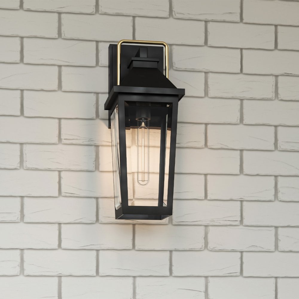 QZ-BUCKLEY-M-MBK Buckley 1 Light Medium Outdoor Wall Lantern Matt Black & Brass Accent