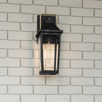 QZ-BUCKLEY-M-MBK Buckley 1 Light Medium Outdoor Wall Lantern Matt Black & Brass Accent
