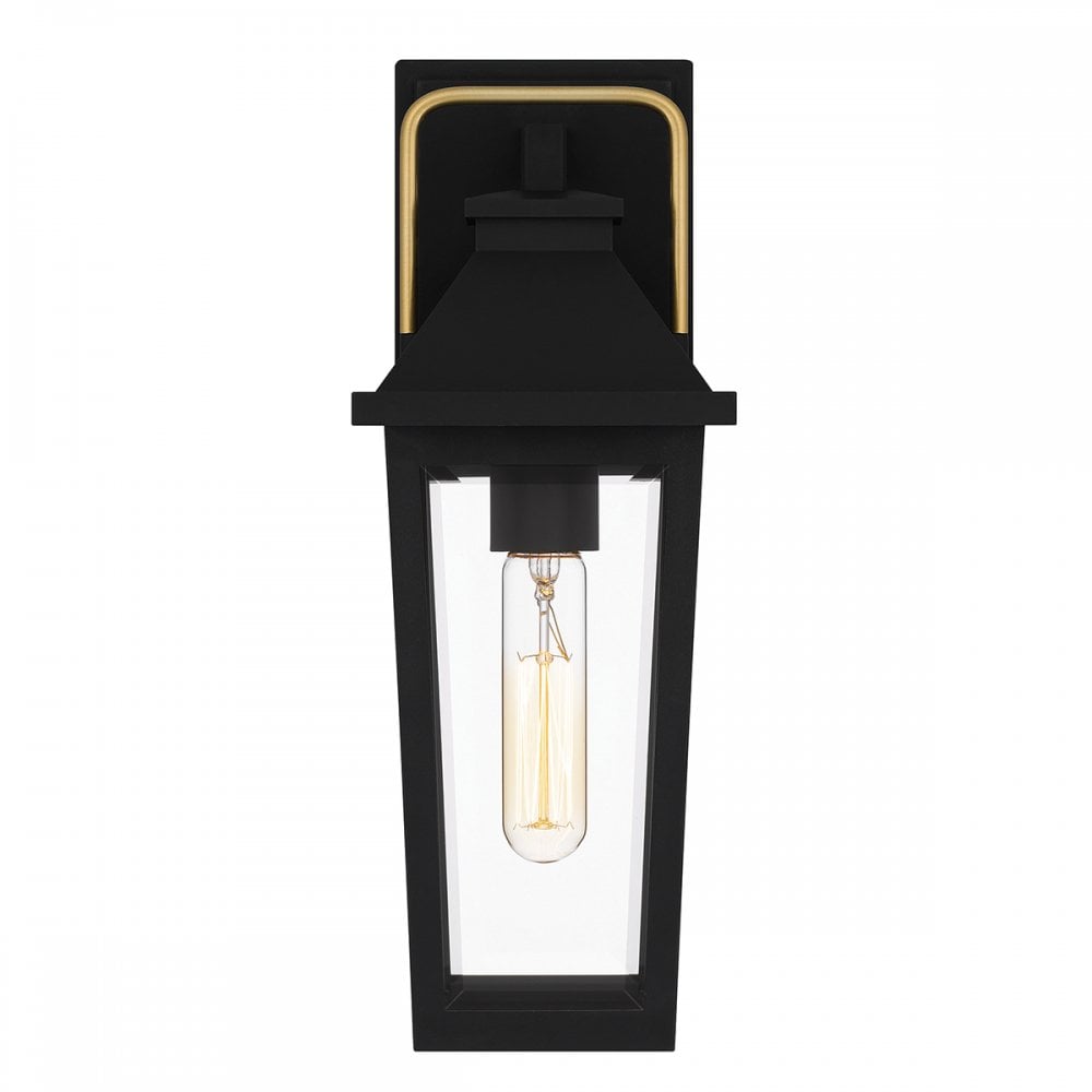QZ-BUCKLEY-S-MBK Buckley 1 Light Small Outdoor Wall Lantern Matt Black & Brass Accent
