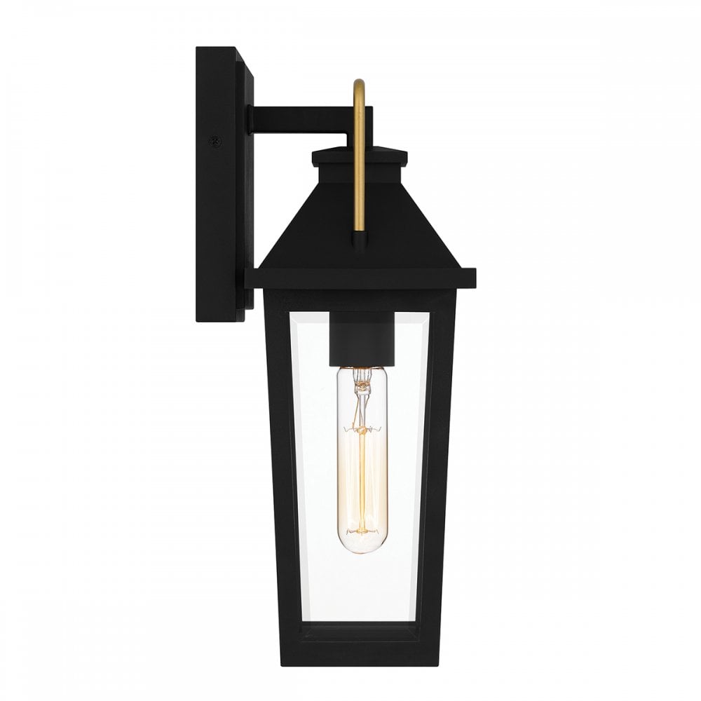 QZ-BUCKLEY-S-MBK Buckley 1 Light Small Outdoor Wall Lantern Matt Black & Brass Accent