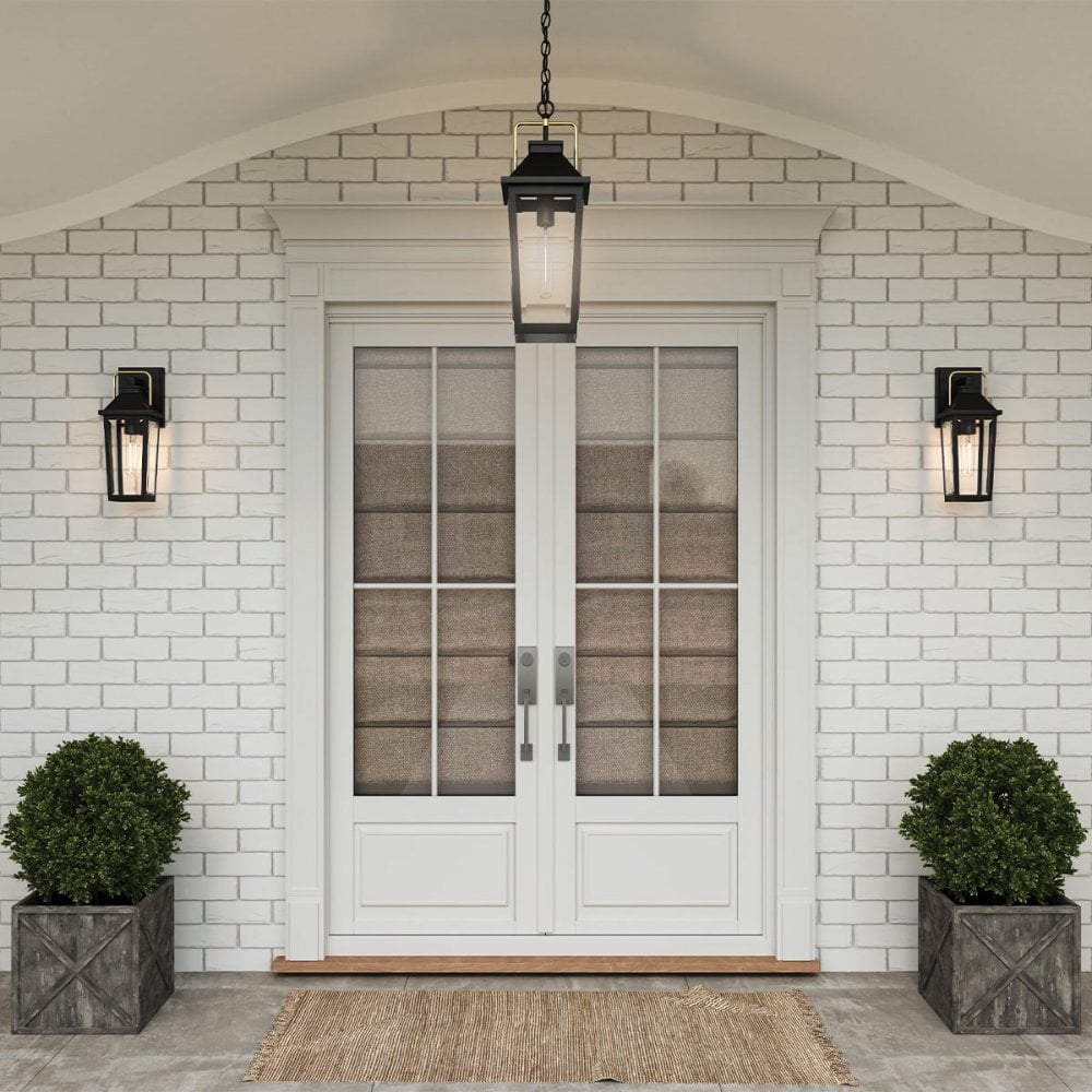 QZ-BUCKLEY-S-MBK Buckley 1 Light Small Outdoor Wall Lantern Matt Black & Brass Accent
