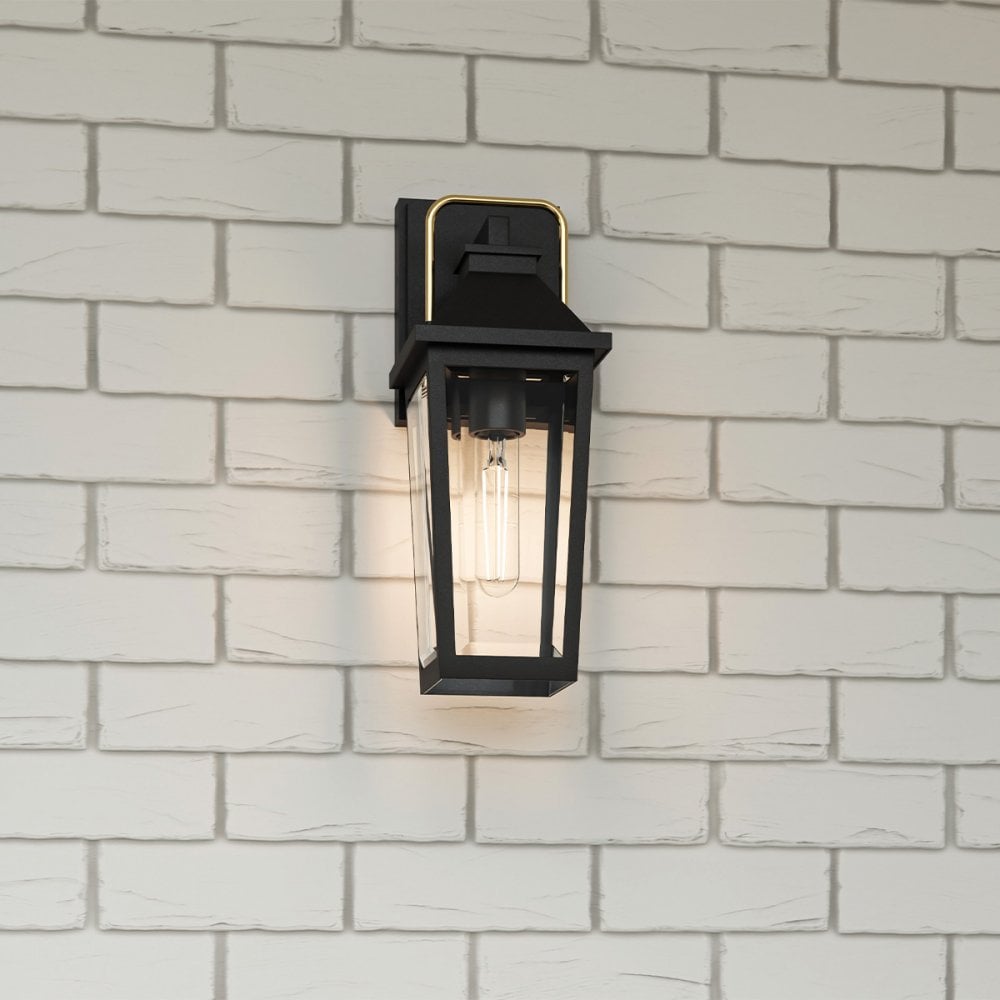 QZ-BUCKLEY-S-MBK Buckley 1 Light Small Outdoor Wall Lantern Matt Black & Brass Accent