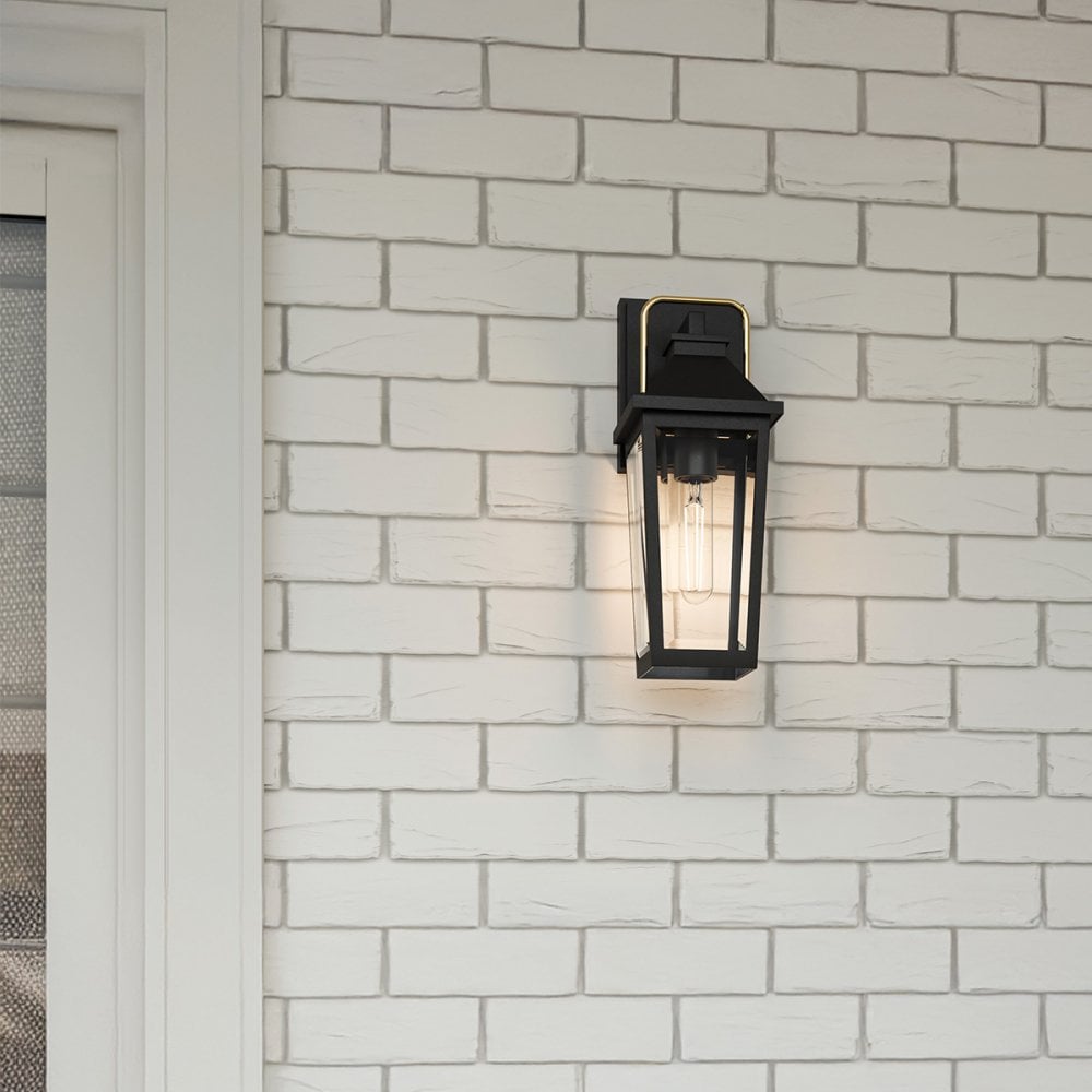 QZ-BUCKLEY-S-MBK Buckley 1 Light Small Outdoor Wall Lantern Matt Black & Brass Accent