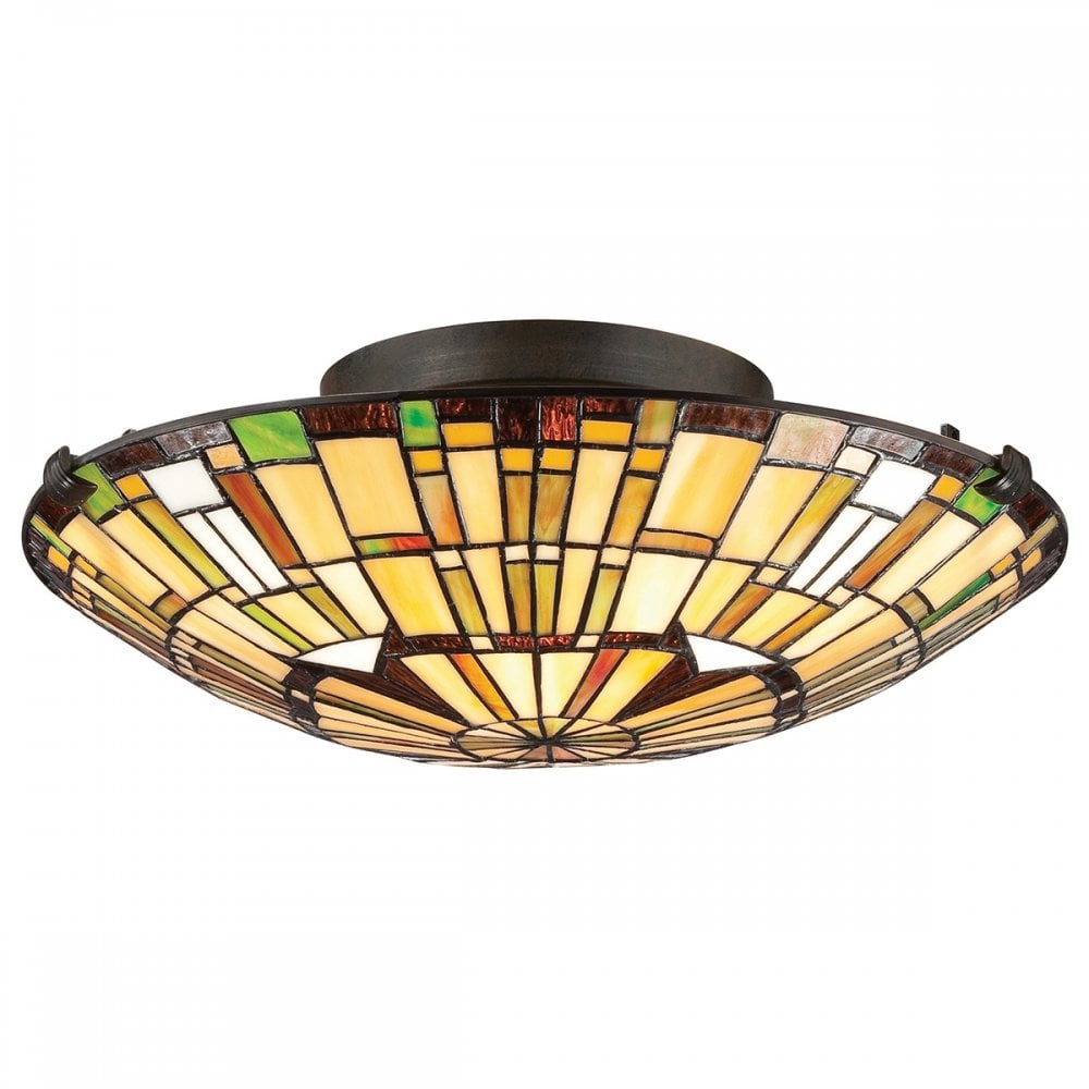QZ-REED-F-VB Reed 2 Light Flush Valiant Bronze & Art Glass Shade