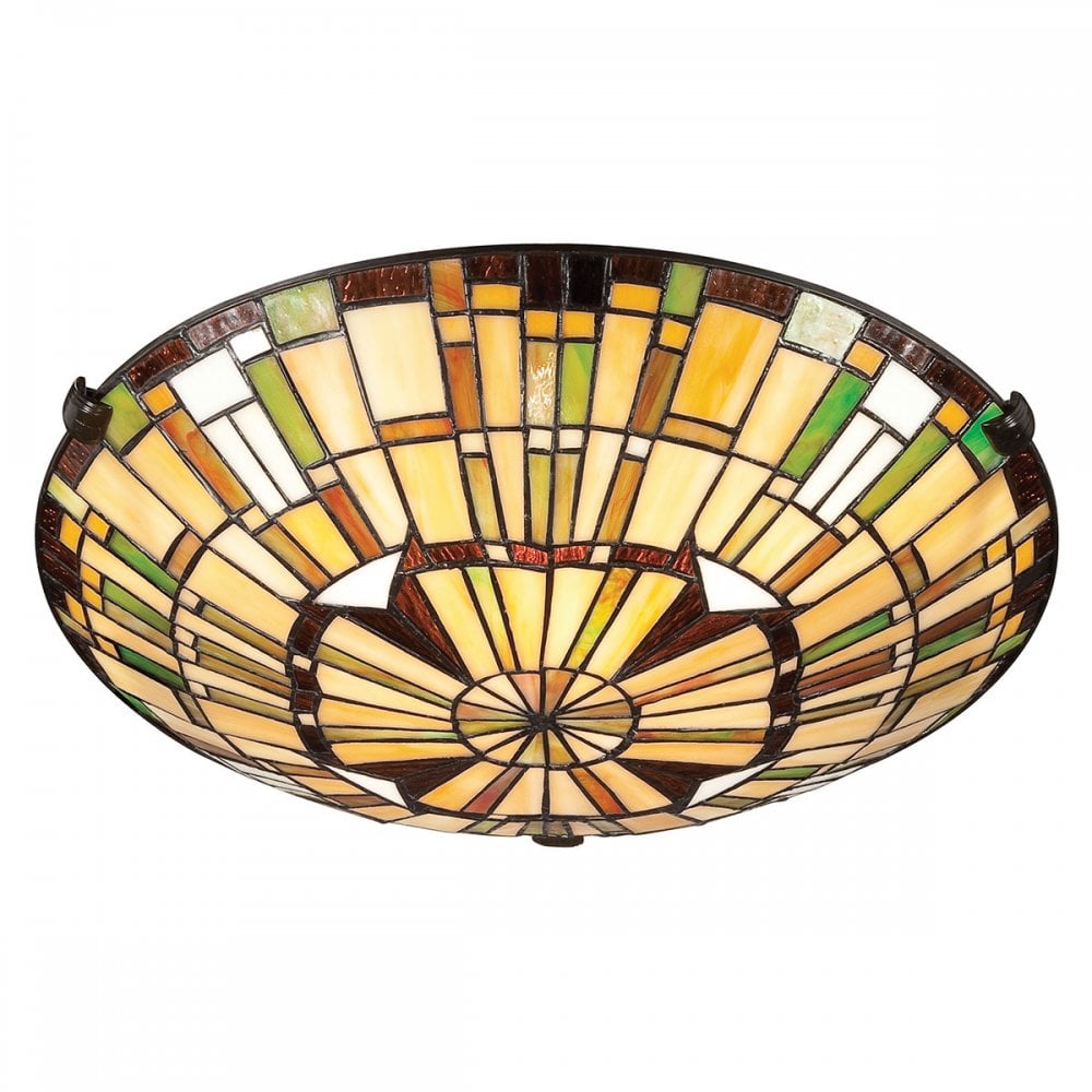 QZ-REED-F-VB Reed 2 Light Flush Valiant Bronze & Art Glass Shade
