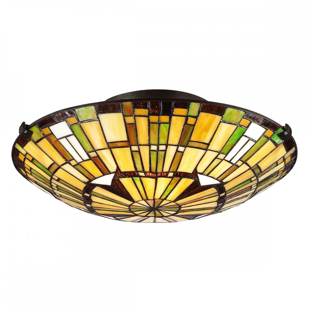 QZ-REED-F-VB Reed 2 Light Flush Valiant Bronze & Art Glass Shade