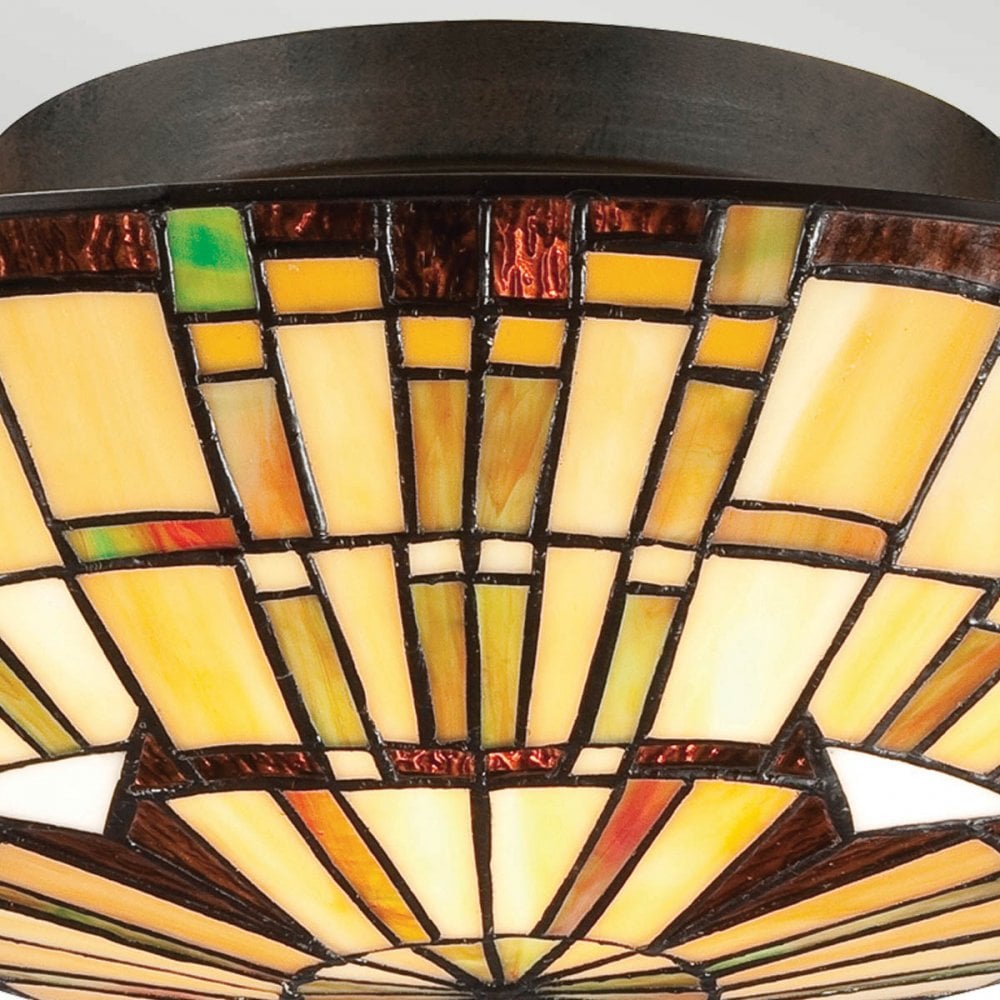 QZ-REED-F-VB Reed 2 Light Flush Valiant Bronze & Art Glass Shade