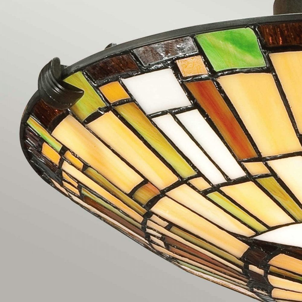 QZ-REED-F-VB Reed 2 Light Flush Valiant Bronze & Art Glass Shade