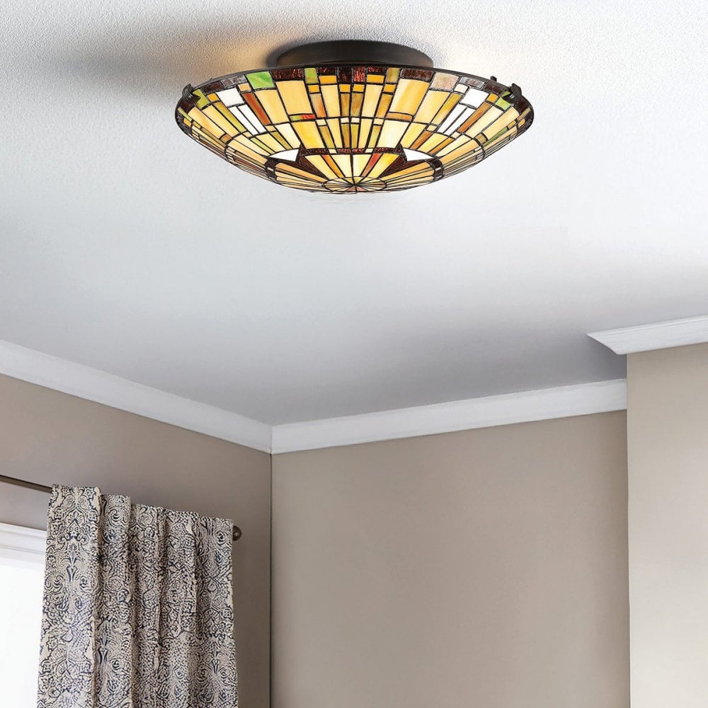 QZ-REED-F-VB Reed 2 Light Flush Valiant Bronze & Art Glass Shade