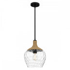 QZ-ROYER-1P-MBK Royer 1 Light Pendant Matte Black with natural rope detail and clear mottled blown glass shade