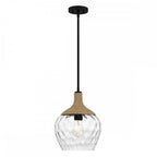 QZ-ROYER-1P-MBK Royer 1 Light Pendant Matte Black with natural rope detail and clear mottled blown glass shade