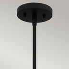QZ-ROYER-1P-MBK Royer 1 Light Pendant Matte Black with natural rope detail and clear mottled blown glass shade