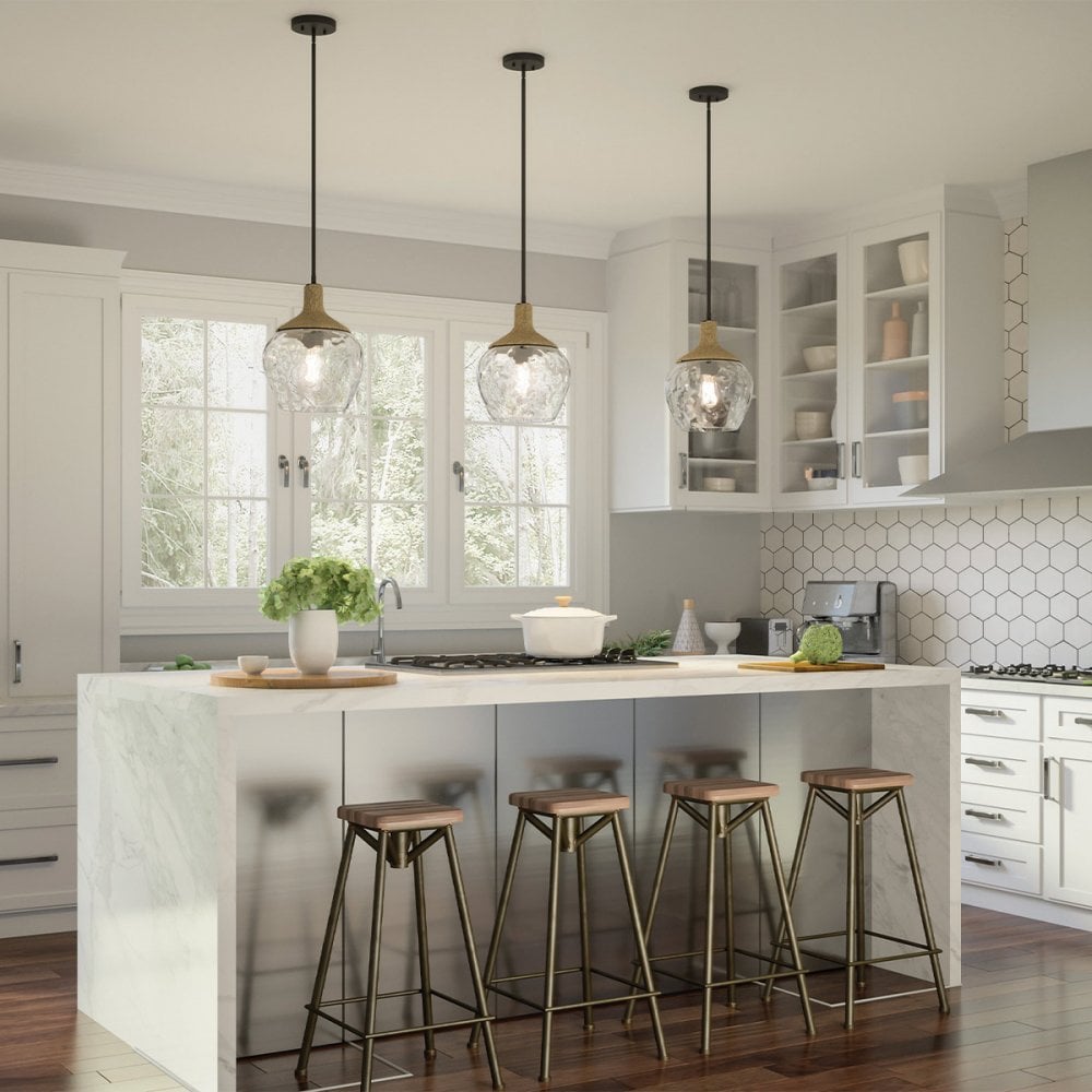 QZ-ROYER-1P-MBK Royer 1 Light Pendant Matte Black with natural rope detail and clear mottled blown glass shade